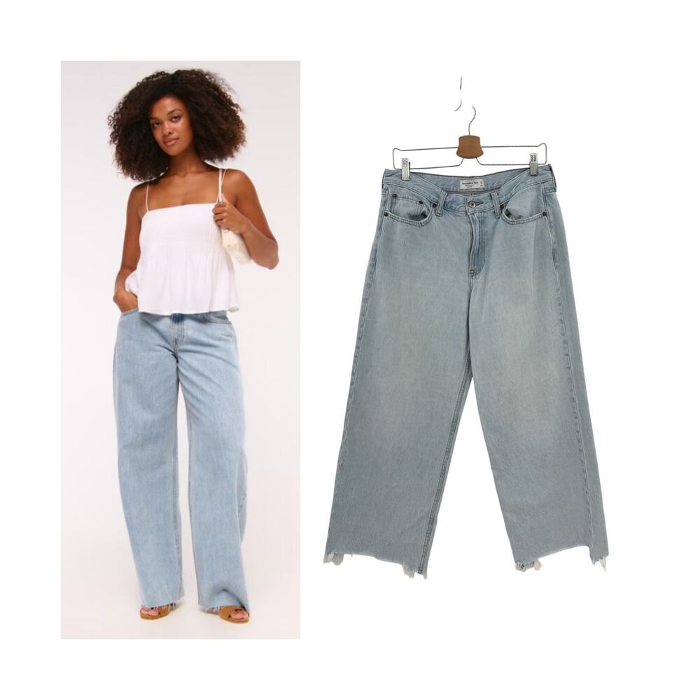 Abercrombie The Ultra Loose Low Rise Wide Leg Jeans Light Wash 28 Short